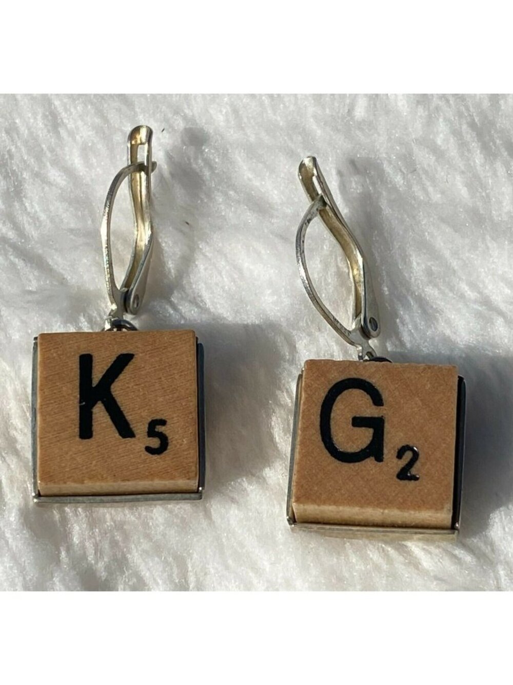 Scrabble Tile Sterling Silver Letter Earrings With Leverback Closure